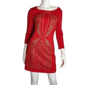 I. Madeline Red Dress Medium Gold Studded